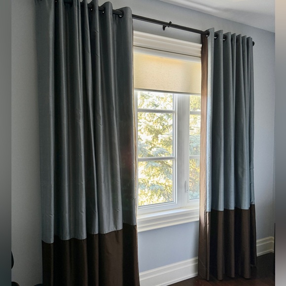 Dupioni Silk Drapery Panels - each 84” wide x 100” tall - fully lined. Blackout - Picture 1 of 5